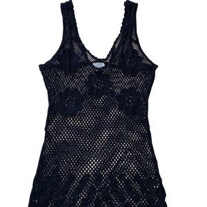 Free People Black Goth Crochet Knit Floral Embroidered Eyelet/Cutout Tank Medium